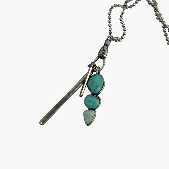 Lucky Brand Turquoise Silver Pendant Necklace Multi Way Charm Accents - Picture 8 of 16